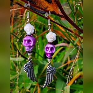 Hand Crafted Skull and Rose Earrings